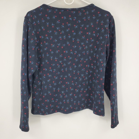 Eddie Bauer Women Y2K Dark Floral Print Long Sleeve Button Front Top L Grandma - Picture 3 of 7